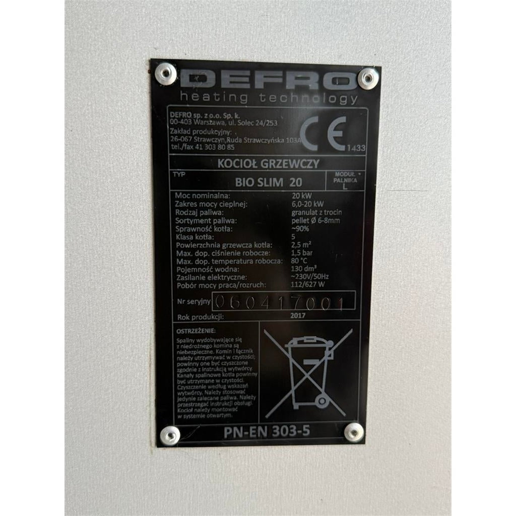 DEFRO BIO SLIM 20 pelletketel 20 kW