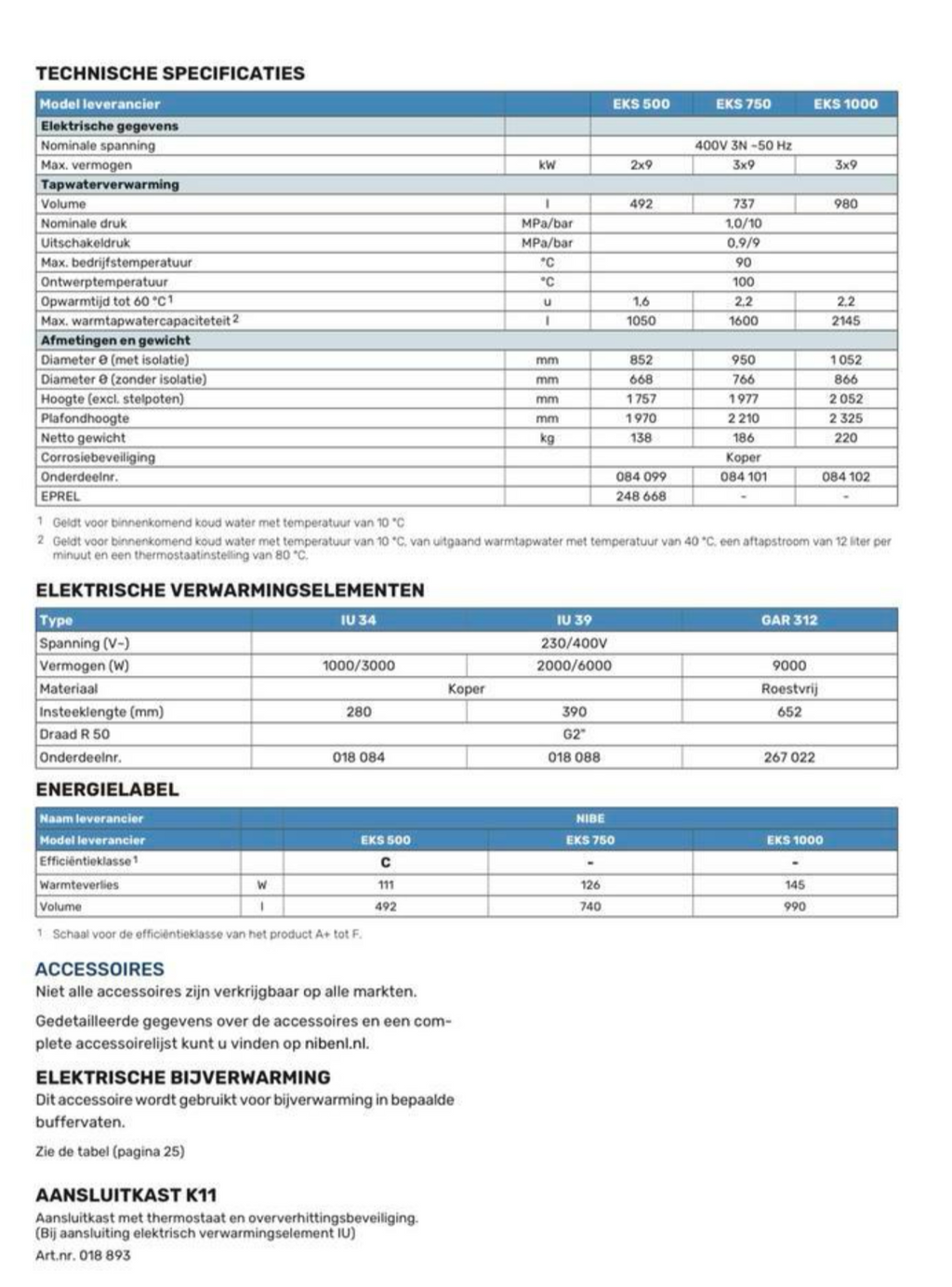 EKS-1000 staand roodkopergevoerde boilervat inhoud 990L NIBE