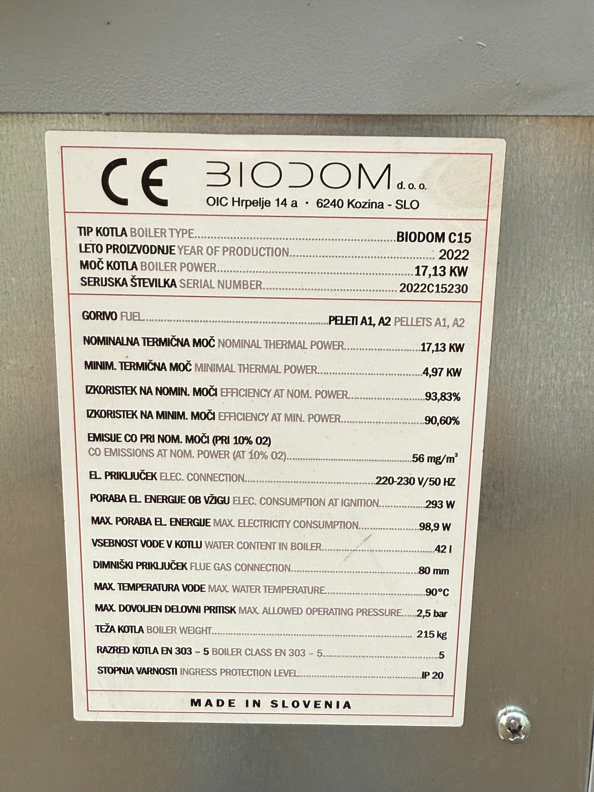 Cv Pelletkachel Biodom C15 17kW 2022