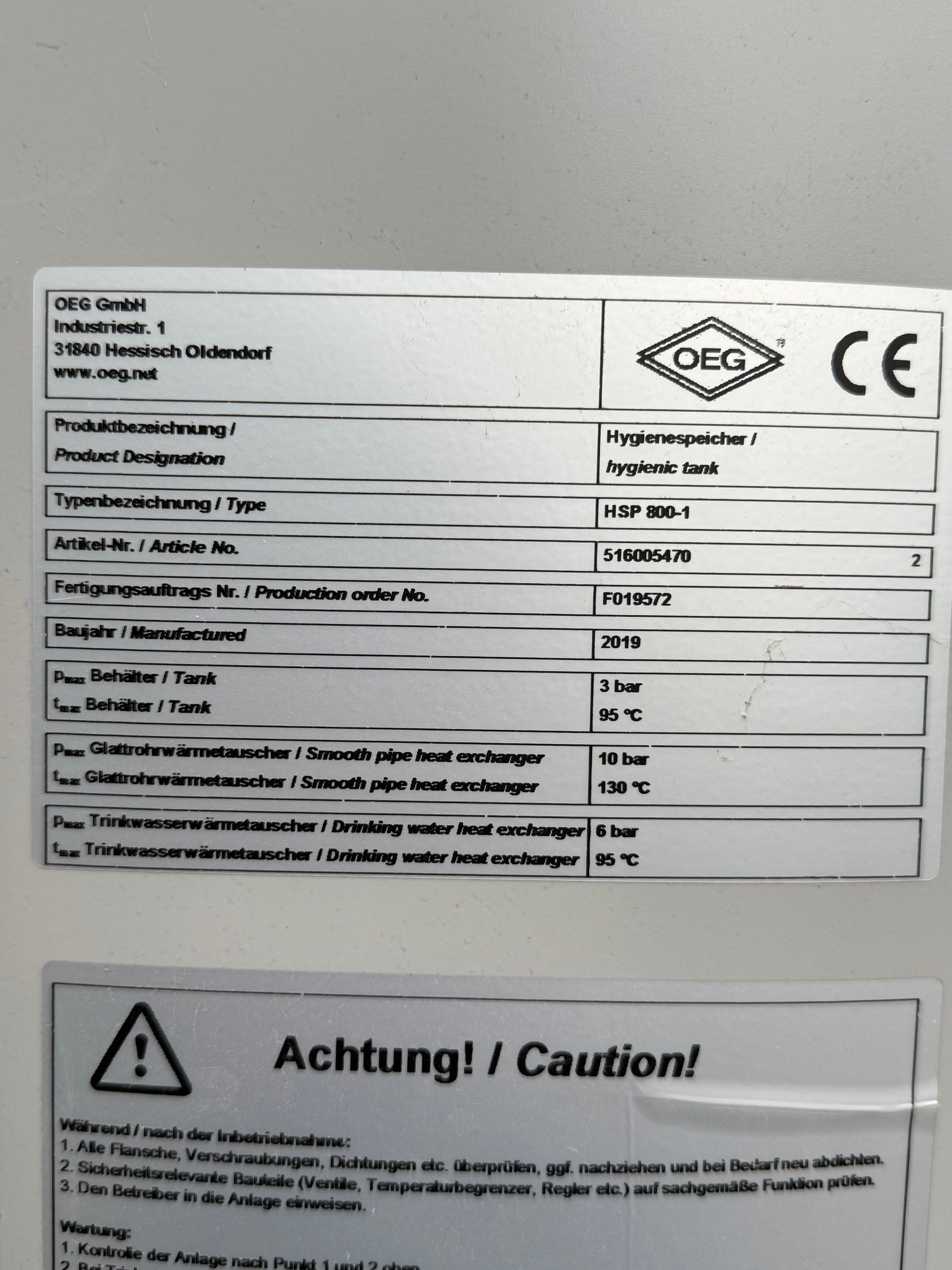 OEG Verswaterboiler 800 liter - RVS Wisselaar