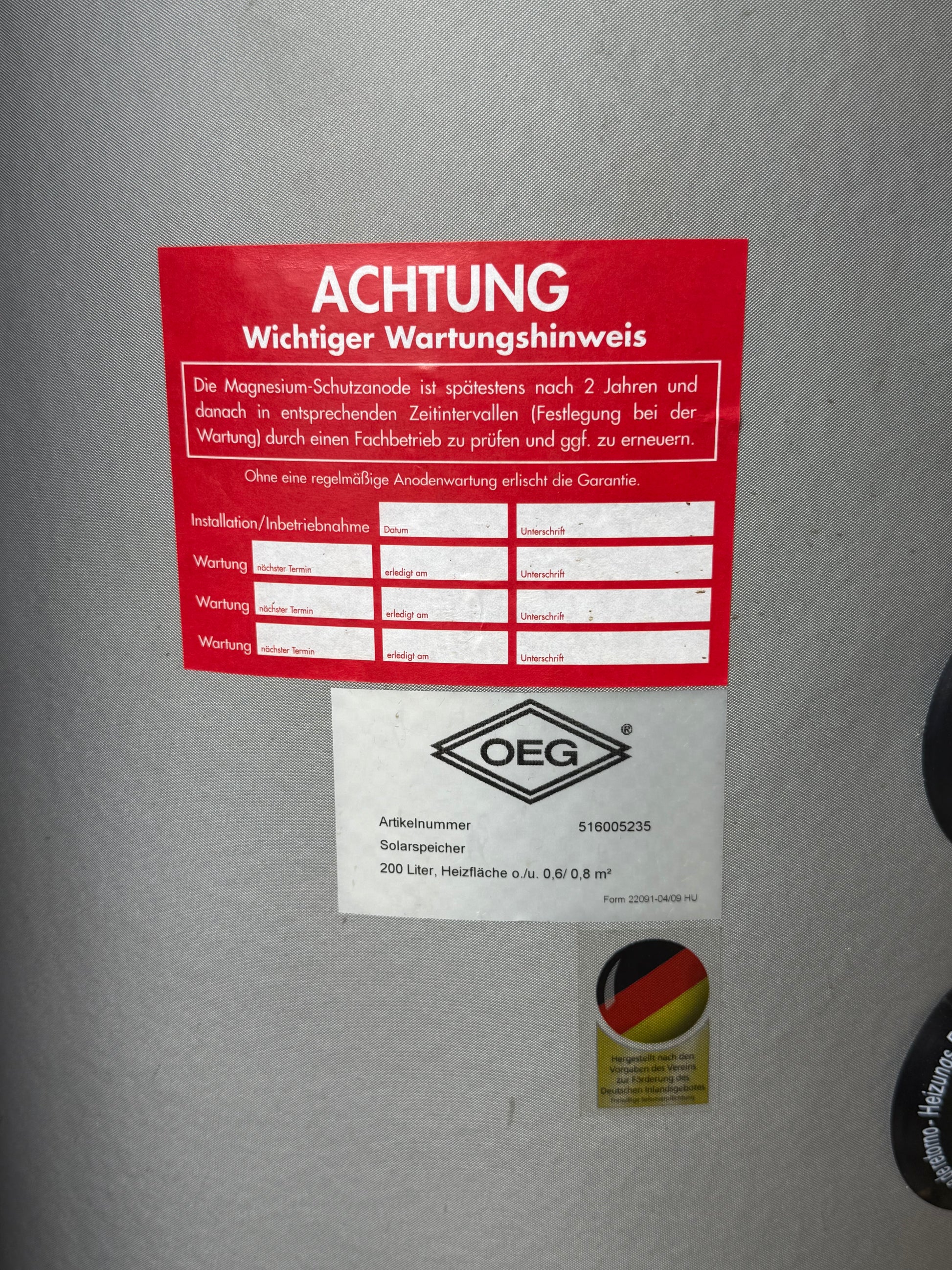 OEG Solarboiler 200 l met 2 buiswarmtewisselaars
