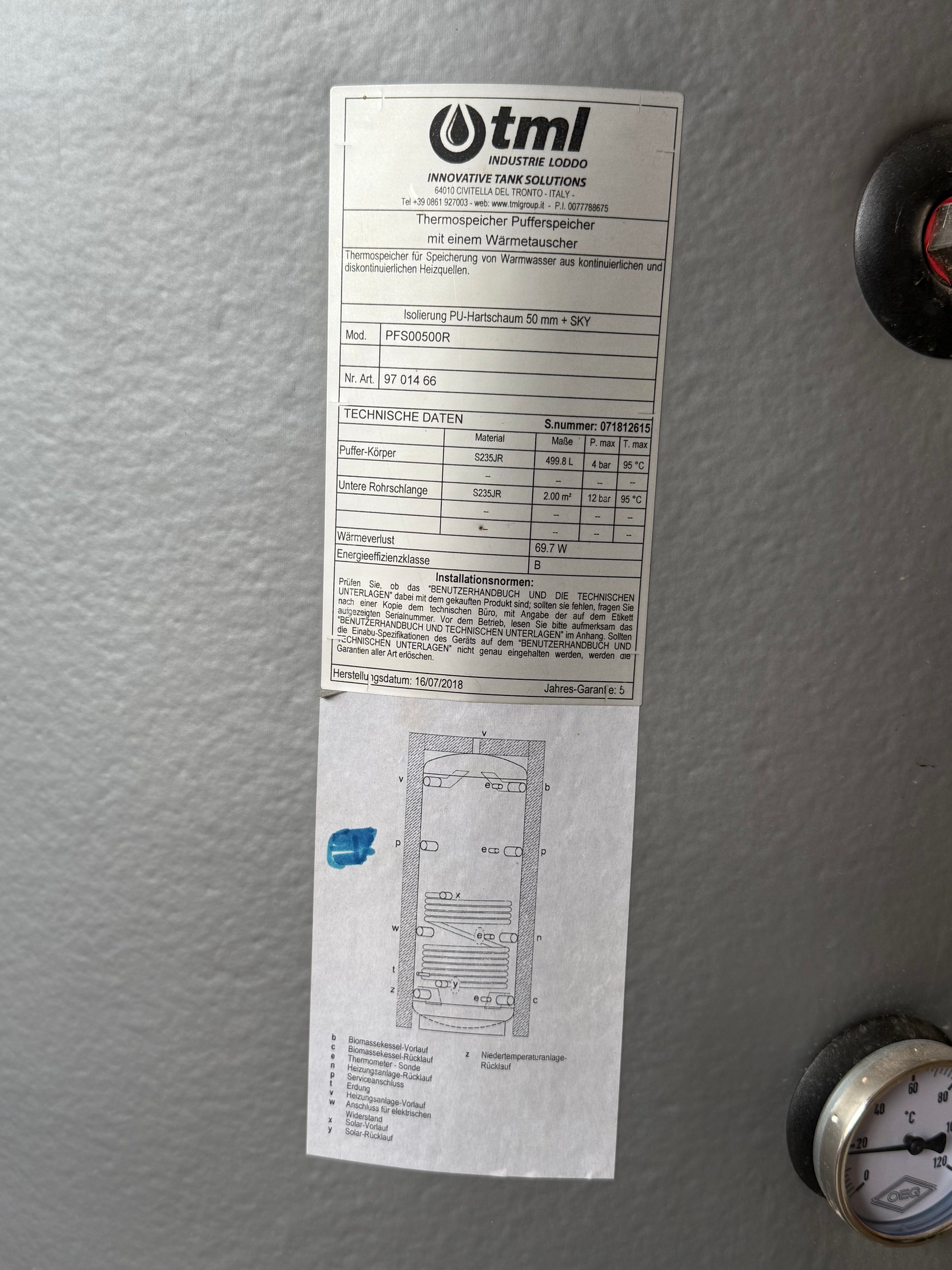 TML 500L CV Buffervat met Warmtewisselaar (Gebruikt)