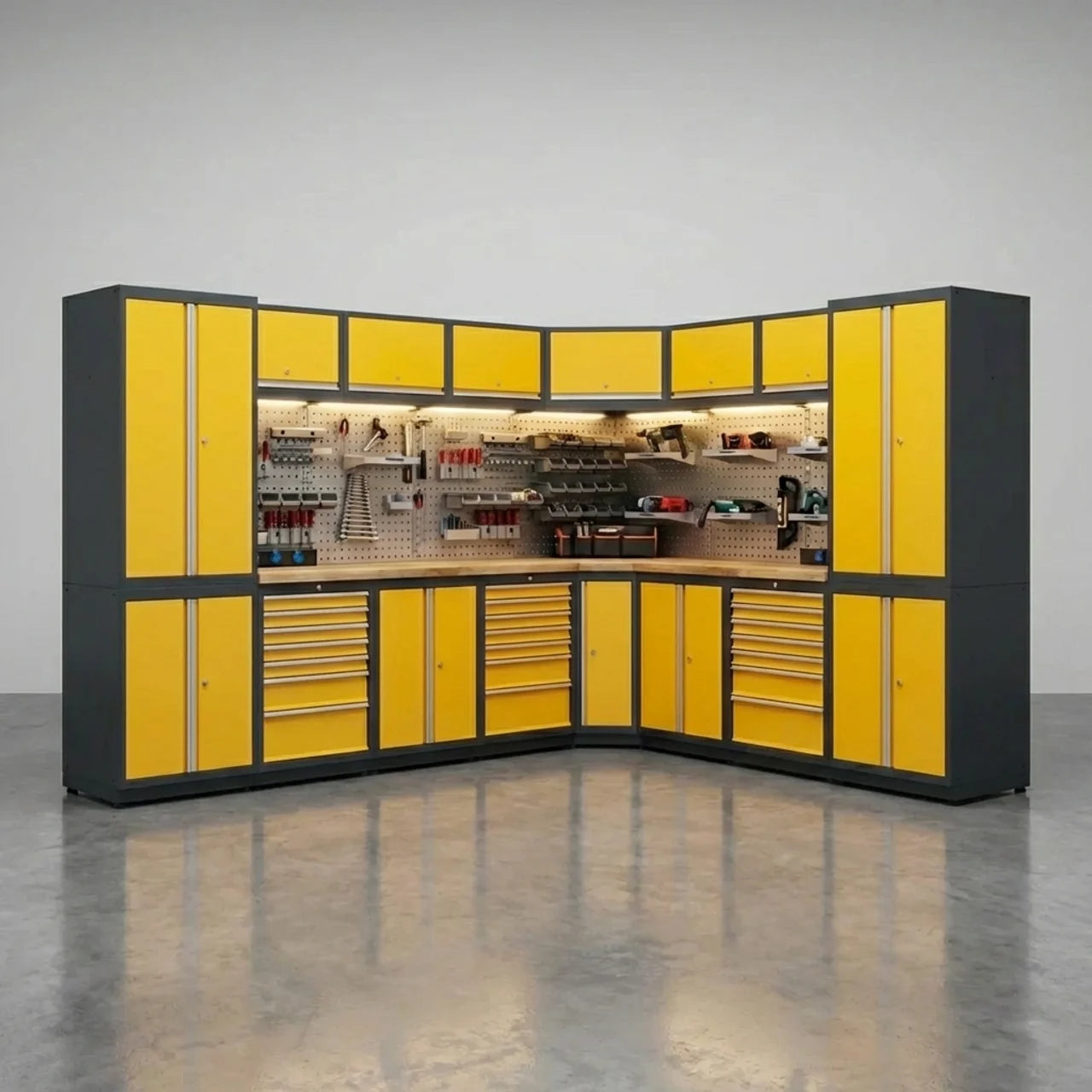 Hoek Werkbank Garage met Kasten en Laden