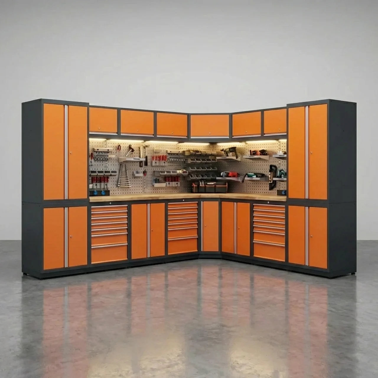 Hoek Werkbank Garage met Kasten en Laden