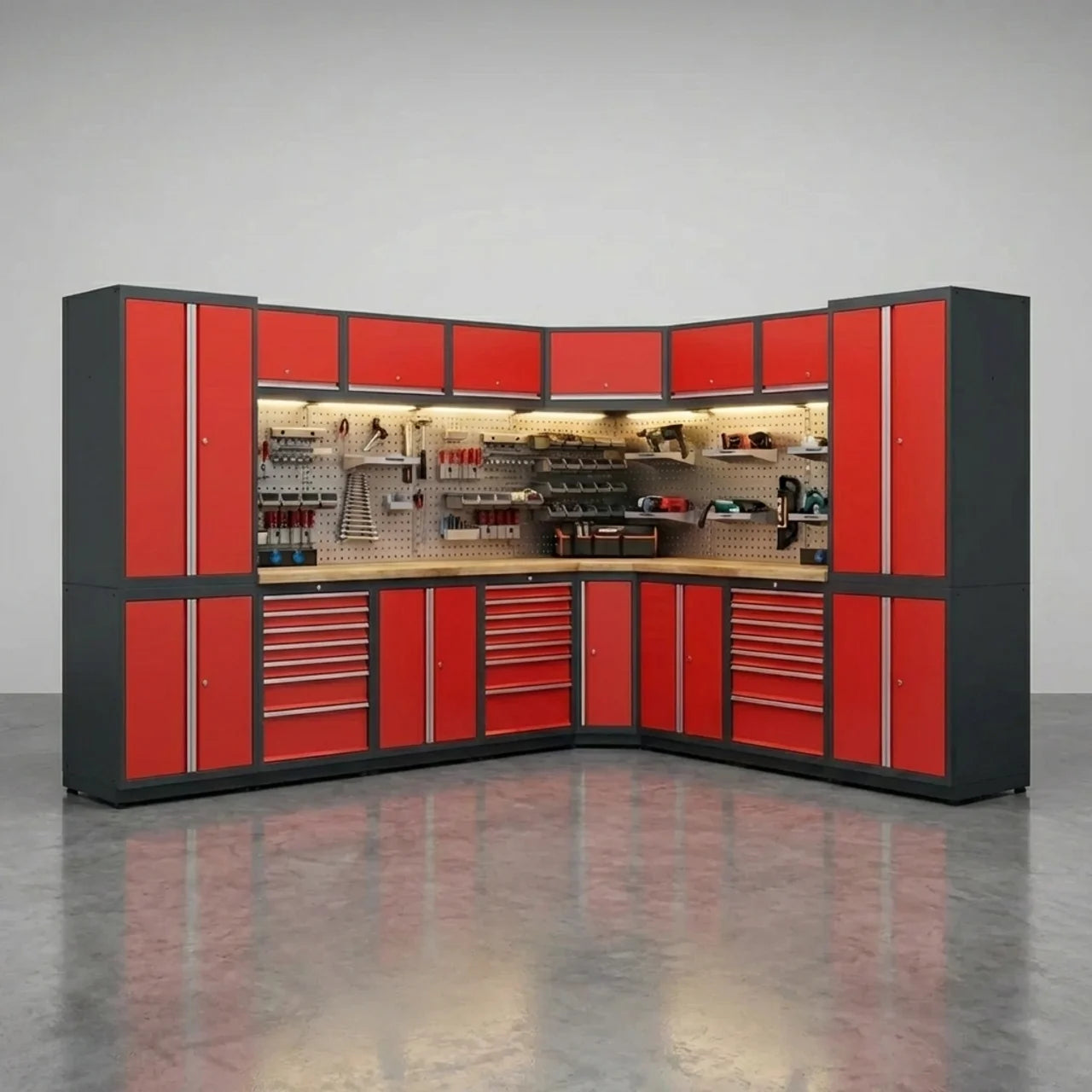 Hoek Werkbank Garage met Kasten en Laden