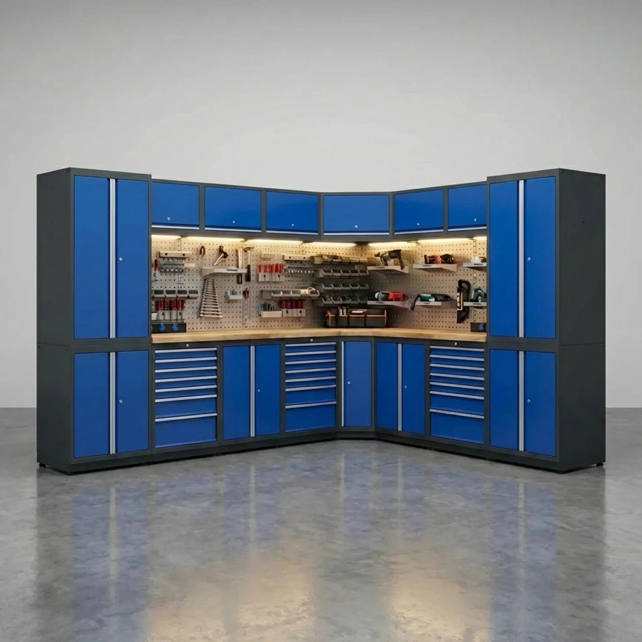 Hoek Werkbank Garage met Kasten en Laden