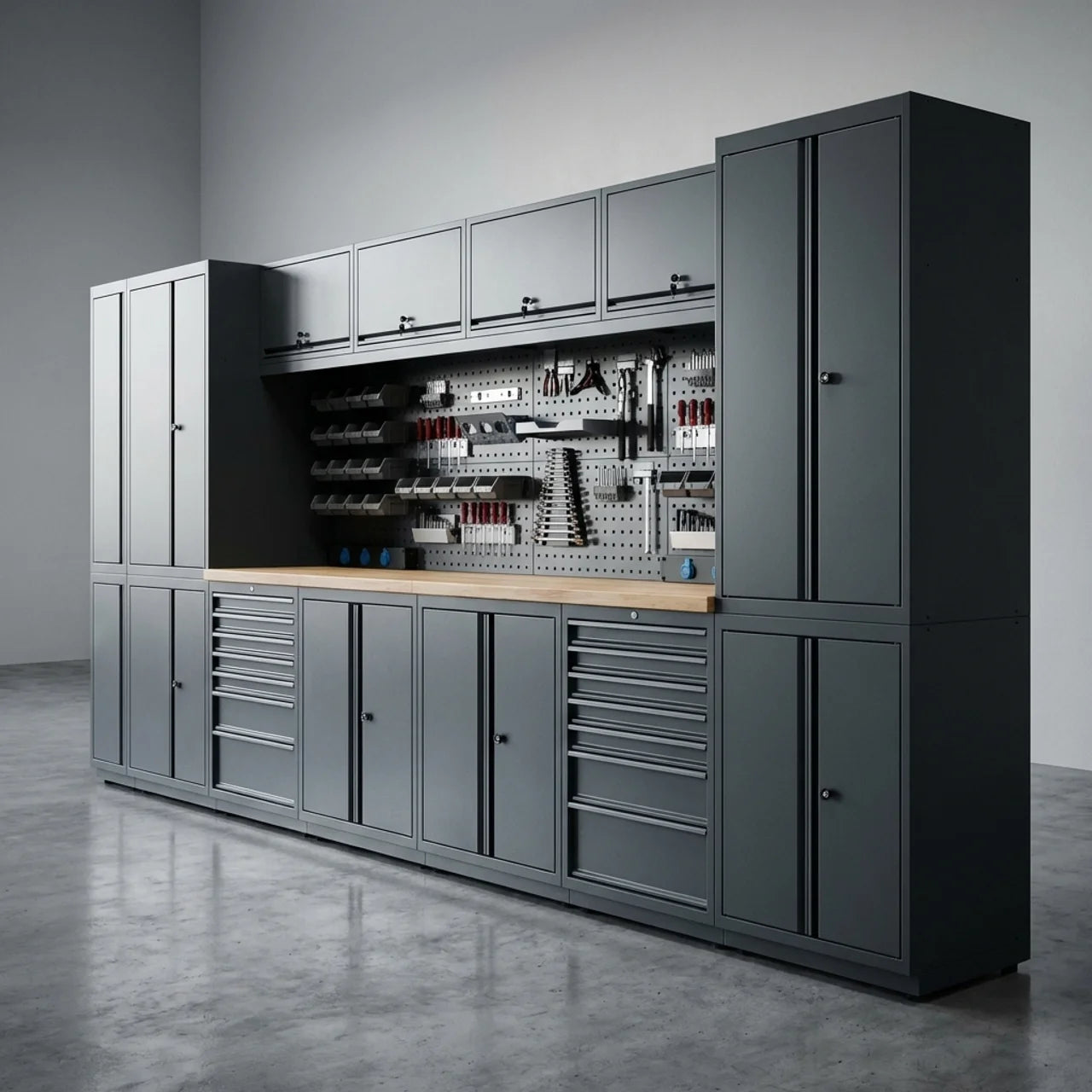 Garage Werkbank Kastensysteem 372 cm – Werkplaats Opbergsysteem met LED