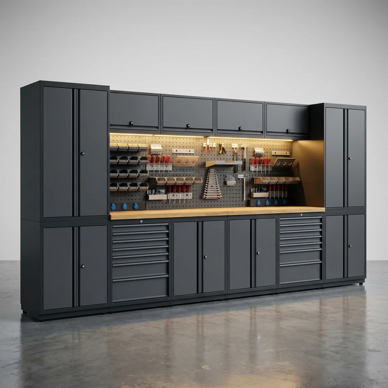 Garage Werkbank Kastensysteem 372 cm – Werkplaats Opbergsysteem met LED