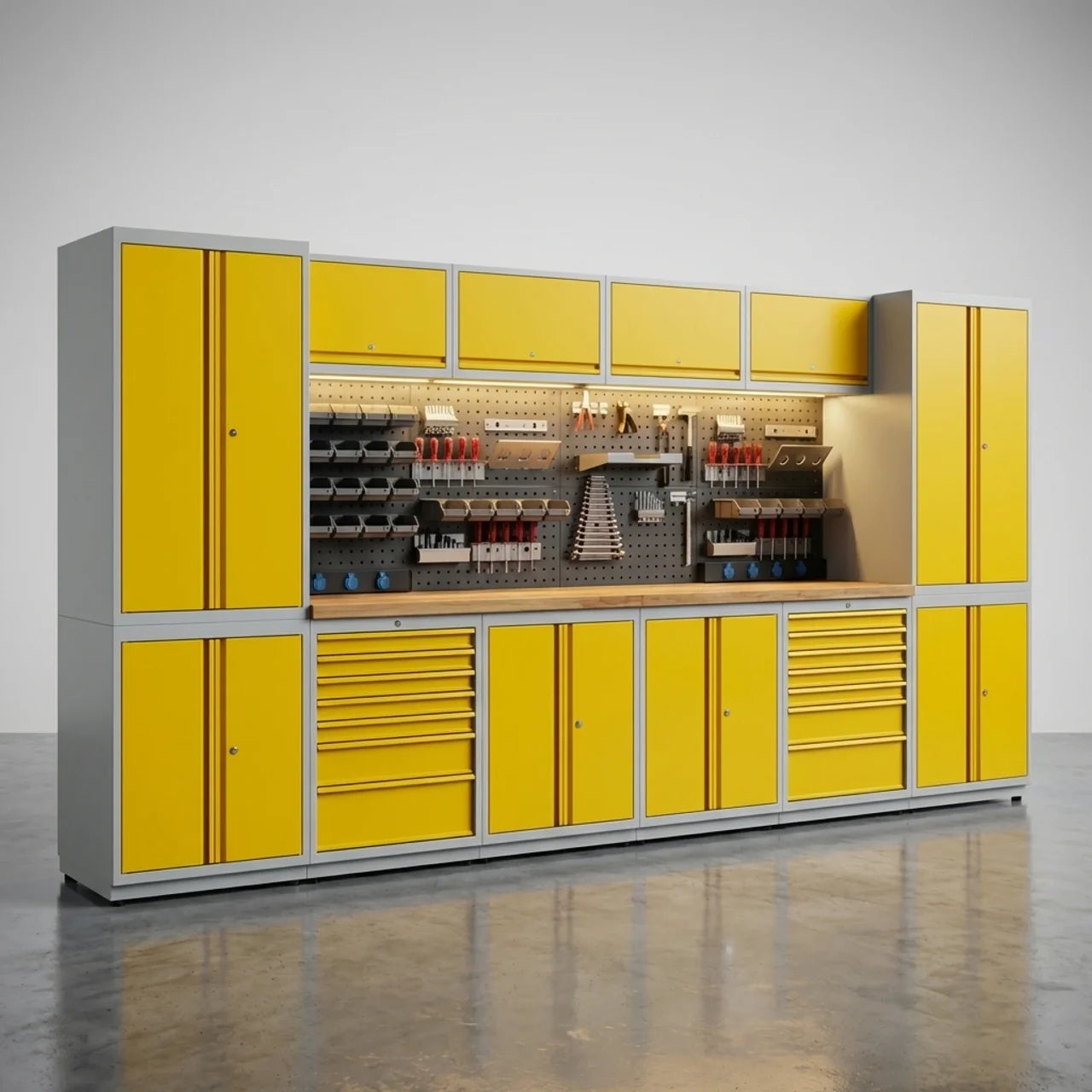 Garage Werkbank Kastensysteem 372 cm – Werkplaats Opbergsysteem met LED