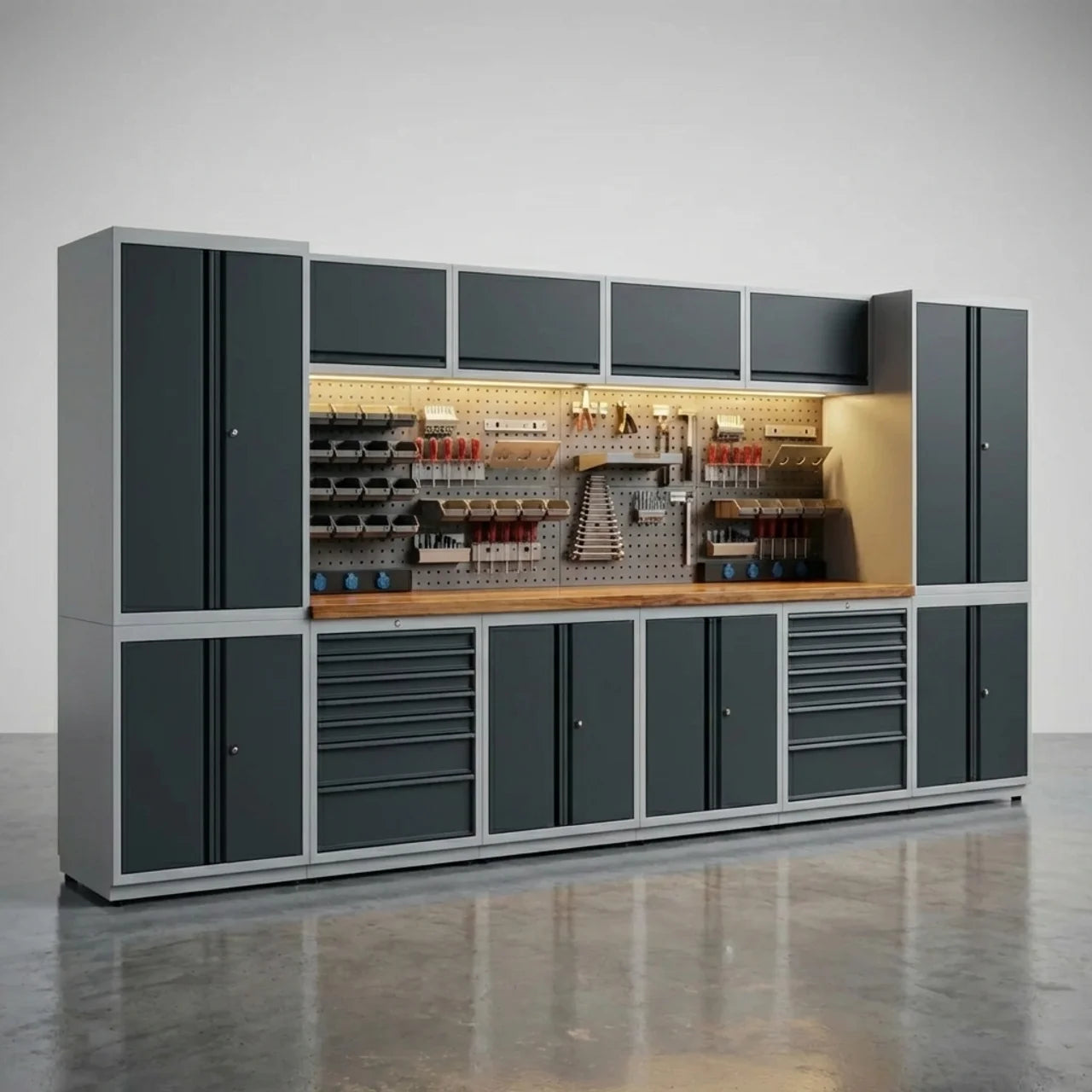 Garage Werkbank Kastensysteem 372 cm – Werkplaats Opbergsysteem met LED