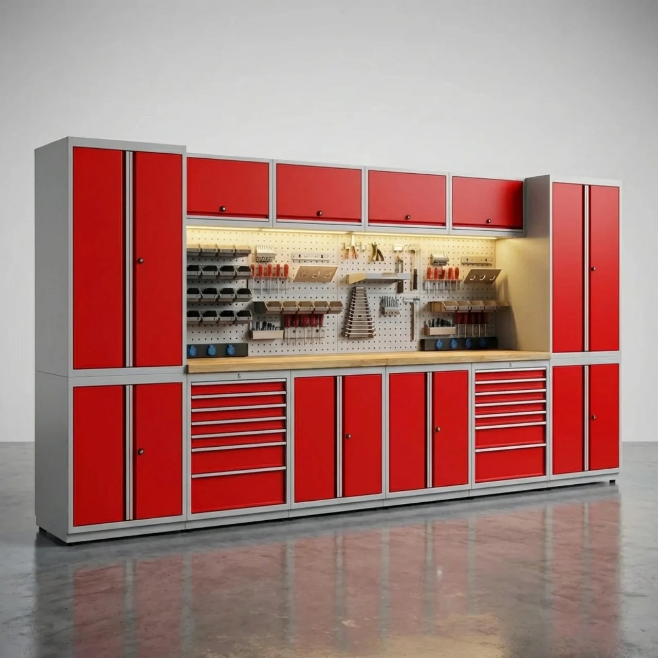 Garage Werkbank Kastensysteem 372 cm – Werkplaats Opbergsysteem met LED